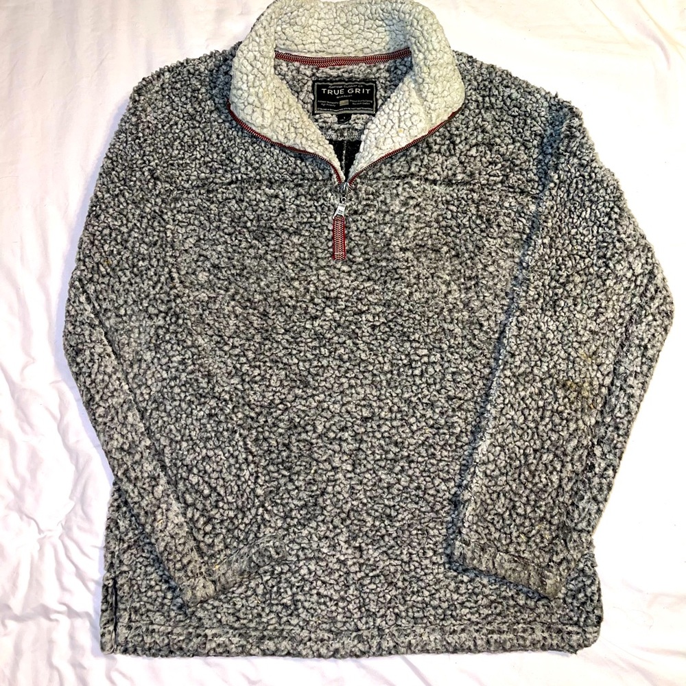 True Grit Frosty Tipped Pullover Fleece size small gray